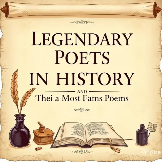 An elegant, vintage design featuring the title 'Legendary Poets in History and Their Most Famous Poems'