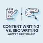 professional blog feature image for an article titled ‘Content Writing vs. SEO Writing – What’s the Difference?’.